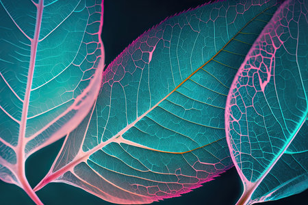 The texture of the transparent skeleton blue leaves . Illustration Generative AIの素材