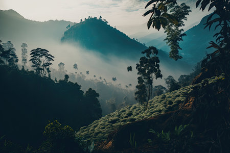 Mountains during sunset. beautiful natural landscape. Illustration Generative AIの素材