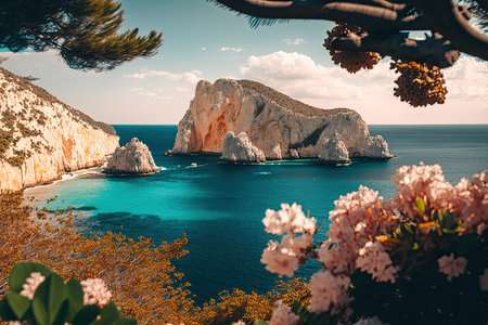 A vivid spring view of Cameo Island. picturesque morning. Illustration Generative AIの素材