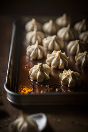 Home baked garlic cloves on a baking tray. Illustration Generative AIの素材