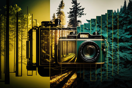 Abstract backdrop of itinerary and travel amid big wood. Illustration Generative AIの素材