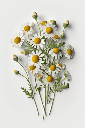 Bunch of chamomile flowers over blue background. Illustration Generative AIの素材