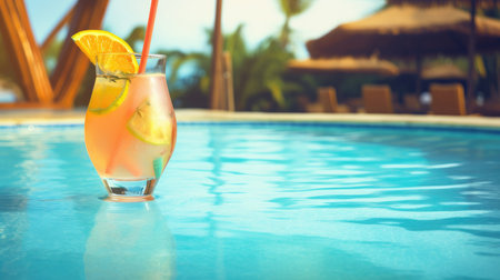 Summer Cocktail on Pool Background. Illustration Generative AIの素材