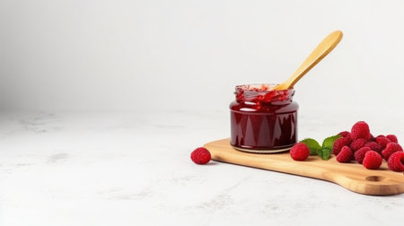 Raspberry Jam in Jar. Illustration Generative AIの素材