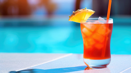 Summer Cocktail on Pool Background. Illustration Generative AIの素材