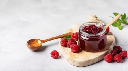 Raspberry Jam in Jar. Illustration Generative AIの素材