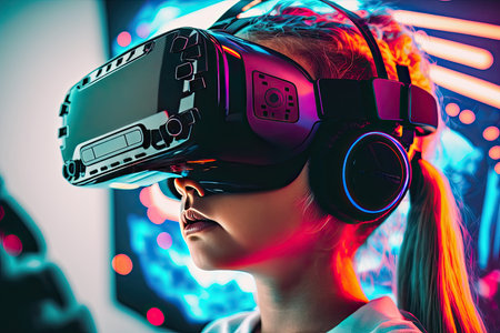 Future digital technology metaverse game and entertainment. Illustration Generative AIの素材