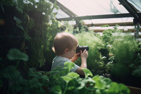 baby in home garden. Illustration Generative AIの素材