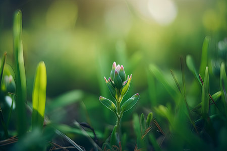 Tiny glowing flower. Illustration Generative AIの素材