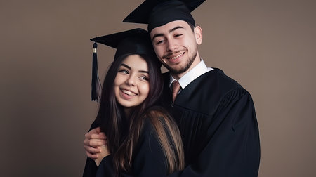 Couple in graduation cap. Illustration Generative AIの素材
