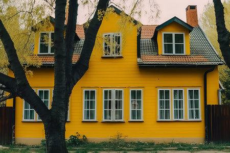 Yellow house. Illustration Generative AIの素材