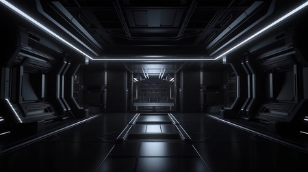 Empty dark modern futuristic room. Illustration Generative AIの素材
