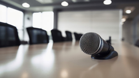 Microphone in conference room. Illustration Generative AIの素材