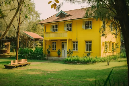 Yellow house. Illustration Generative AIの素材