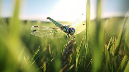 Cute dragonfly in the field. Illustration Generative AIの素材