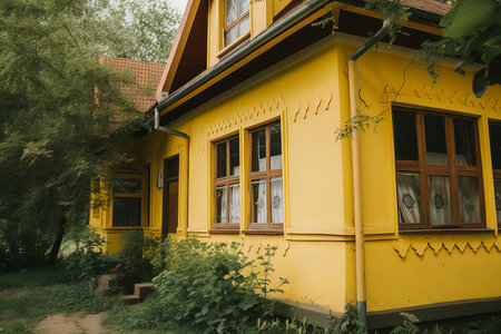Yellow house. Illustration Generative AIの素材