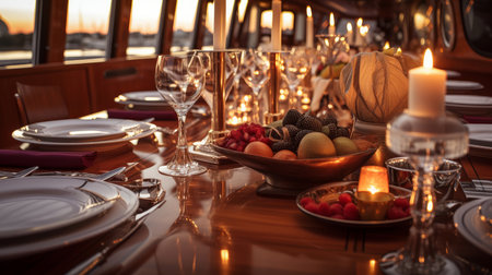 Laid table in a restaurant Illustration Generative AIの素材