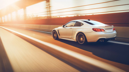 White speed car on road. Illustration Generative AIの素材