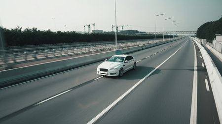 White speed car on road. Illustration Generative AIの素材