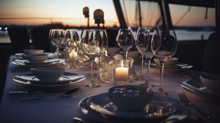 Laid table in a restaurant Illustration Generative AIの素材