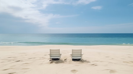 Summer beach with chairs. Illustration Generative AIの素材