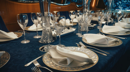 Laid table in a restaurant Illustration Generative AIの素材