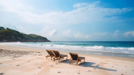 Summer beach with chairs. Illustration Generative AIの素材