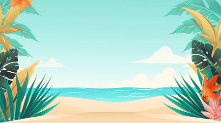 Summer Natural Tropical Background. Illustration Generative AIの素材