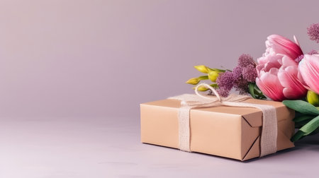 Greeting card with flower and gift box. Illustration Generative AIの素材