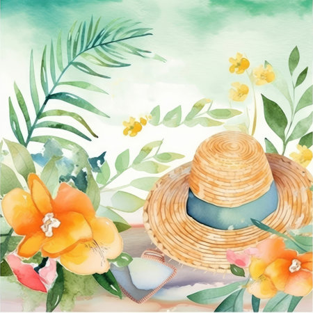 Summer painted card. Illustration Generative AIの素材