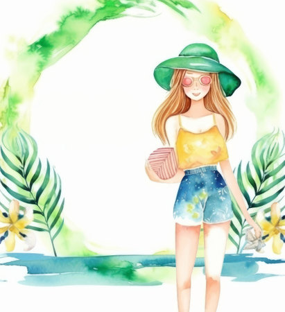 Summer painted card. Illustration Generative AIの素材