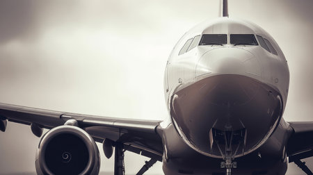 Airplane against sky background. Illustration Generative AIの素材