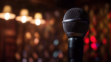 Microphone in karaoke club. Illustration Generative AIの素材