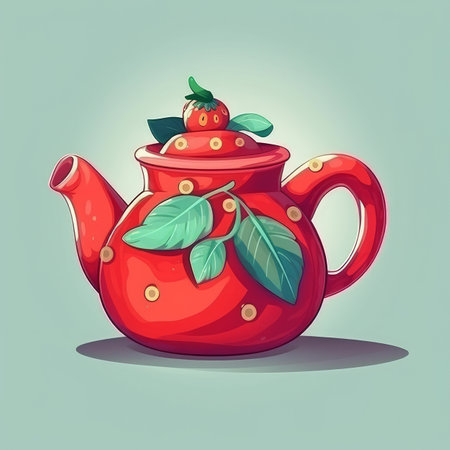 Tea Pot in Strawberry Shape. Illustration AI Generativeの素材