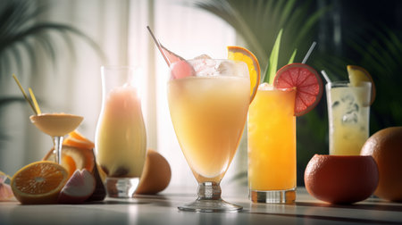 Fresh summer cocktail set. Illustration Generative AIの素材