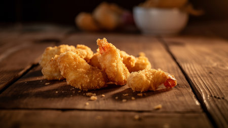 Fried shrimps background. Illustration Generative AIの素材