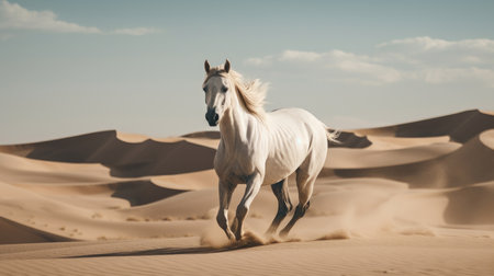 beautiful white horse in desert. Illustration Generative AIの素材