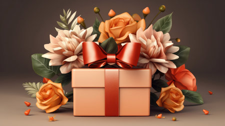 Gift box with flowers Illustration Generative AIの素材