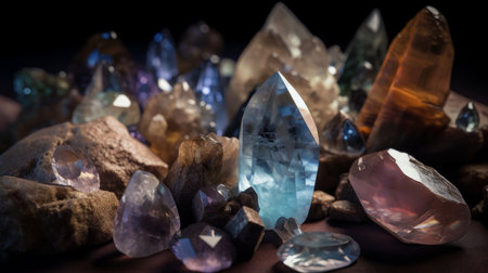 Crystals and minerals. Illustration Generative AIの素材
