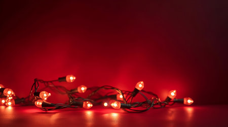 Red Background with Christmas Lights Illustration Generative AIの素材