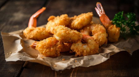 Fried shrimps background. Illustration Generative AIの素材