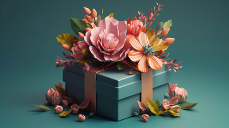 Gift box with flowers Illustration Generative AIの素材