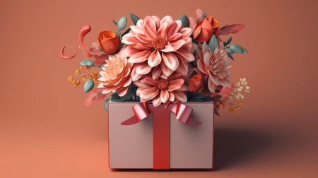 Gift box with flowers Illustration Generative AIの素材