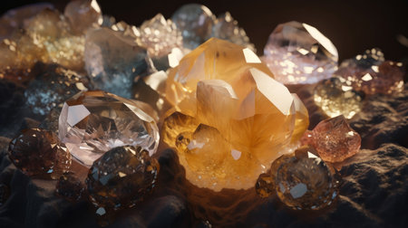 Crystals and minerals. Illustration Generative AIの素材