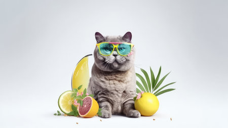 Funny summer cat. Illustration Generative AIの素材