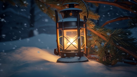 Christmas background with lantern. Illustration Generative AIの素材