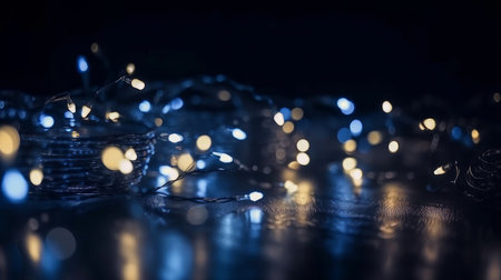Blue bokeh lights background. Illustration Generative AIの素材