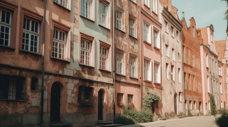 Cute old town building. Illustration Generative AIの素材