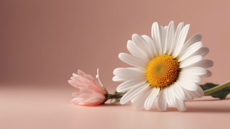 Chamomile flower on pink background. Illustration Generative AIの素材
