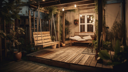 House terrace with swings Illustration Generative AIの素材